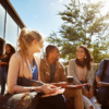 Shot of a group of students studying outside on campus